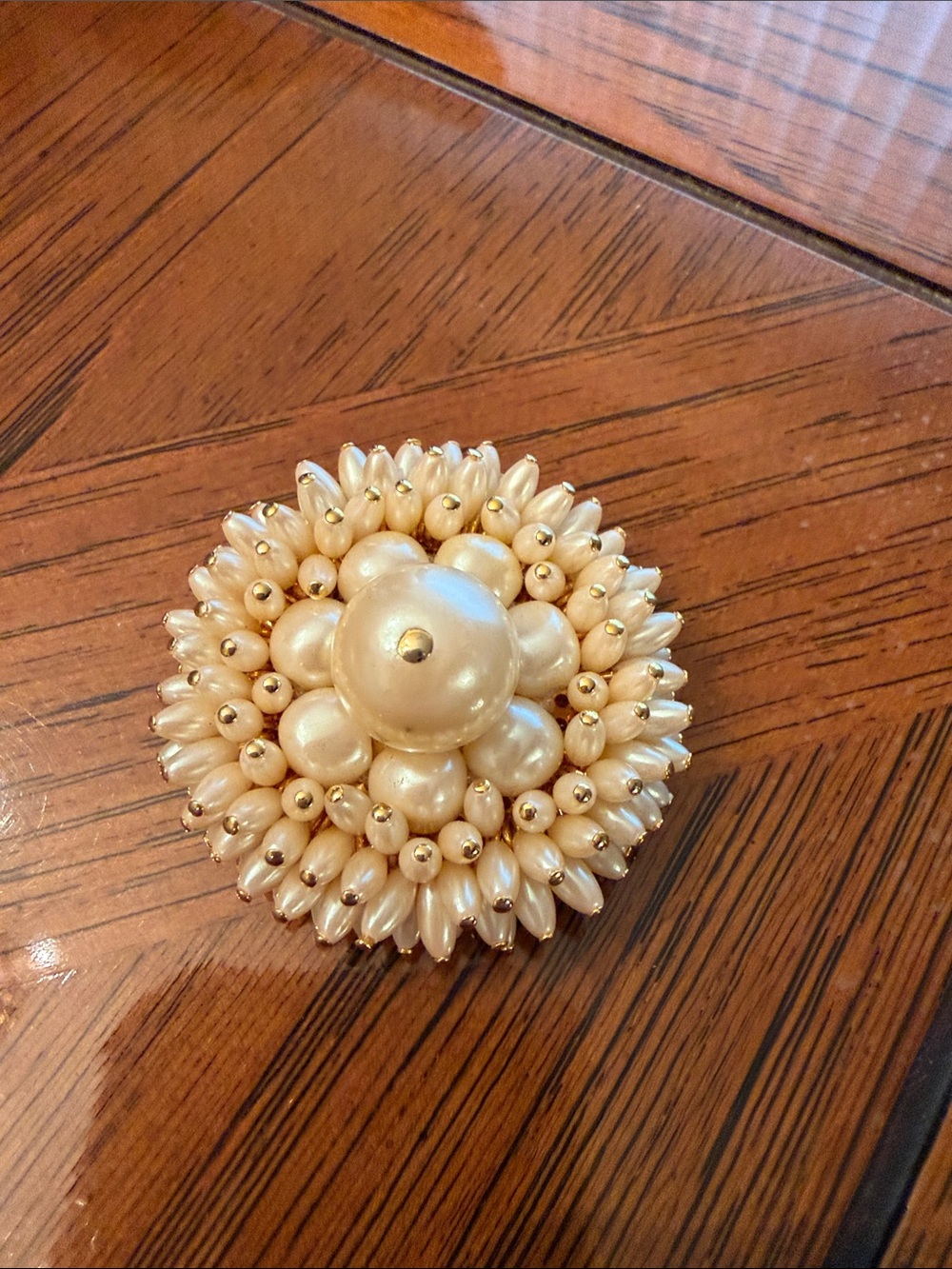 Vintage Monet Cream Faux Pearl Cluster Brooch with Gold Accents